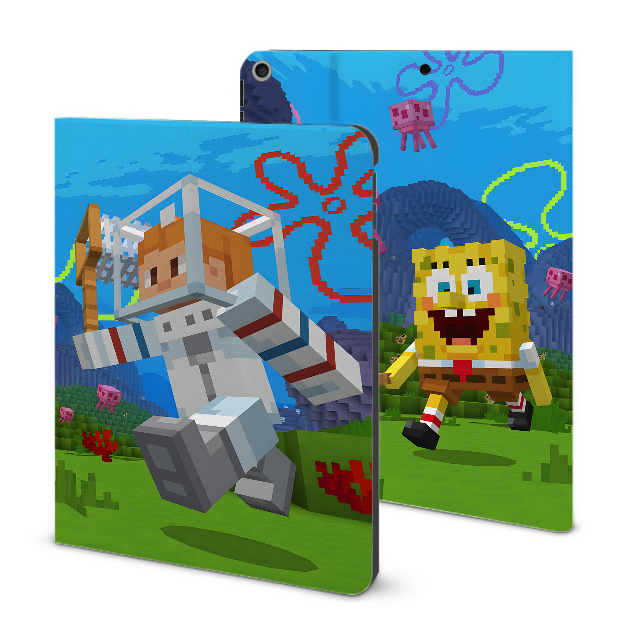 （画像用） マインクラフト ブロックの世界 Minecraft MC Block world IPad ケース ブック型 PUレザー TPU 耐衝撃 軽量 薄型 ペン収納なし 全面保護 IPad 各モデル対応